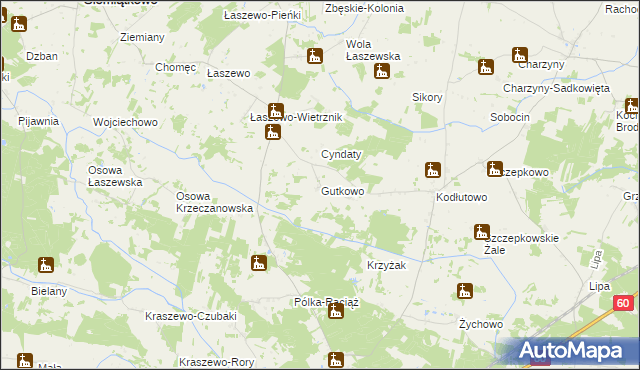 mapa Gutkowo gmina Siemiątkowo, Gutkowo gmina Siemiątkowo na mapie Targeo