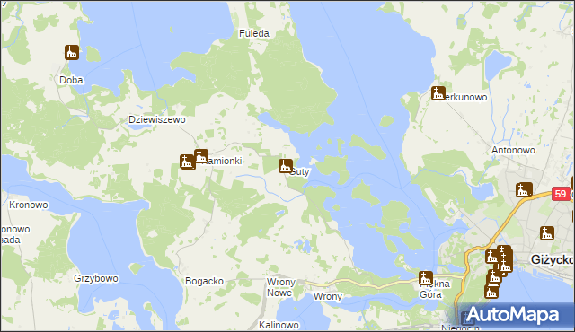mapa Guty gmina Giżycko, Guty gmina Giżycko na mapie Targeo