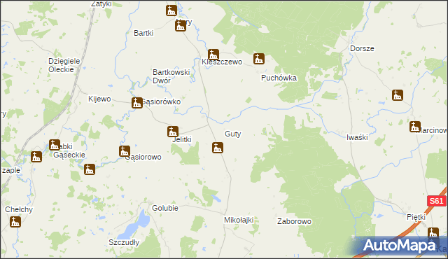 mapa Guty gmina Wieliczki, Guty gmina Wieliczki na mapie Targeo