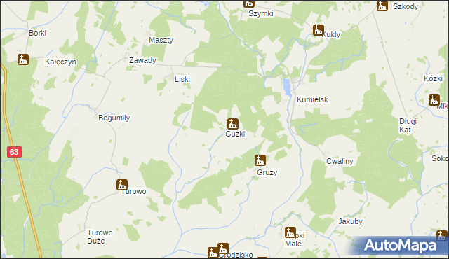 mapa Guzki gmina Biała Piska, Guzki gmina Biała Piska na mapie Targeo