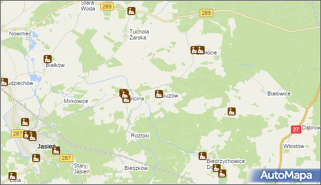 mapa Guzów gmina Jasień, Guzów gmina Jasień na mapie Targeo