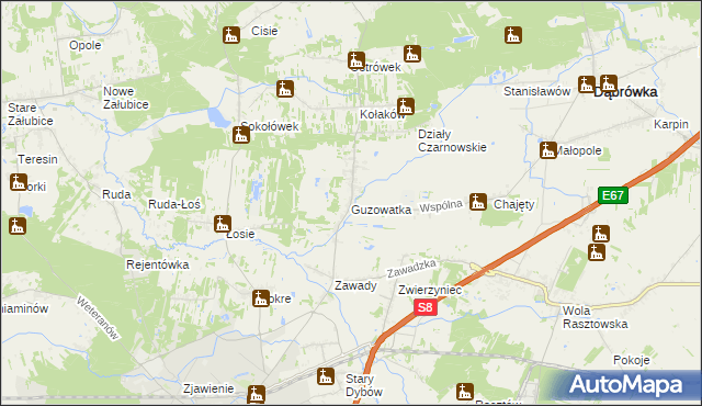 mapa Guzowatka gmina Dąbrówka, Guzowatka gmina Dąbrówka na mapie Targeo