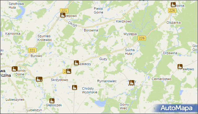 mapa Guzy gmina Nowa Karczma, Guzy gmina Nowa Karczma na mapie Targeo