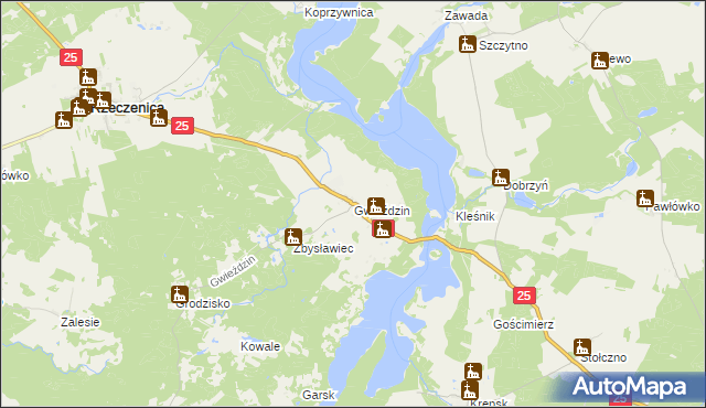 mapa Gwieździn, Gwieździn na mapie Targeo