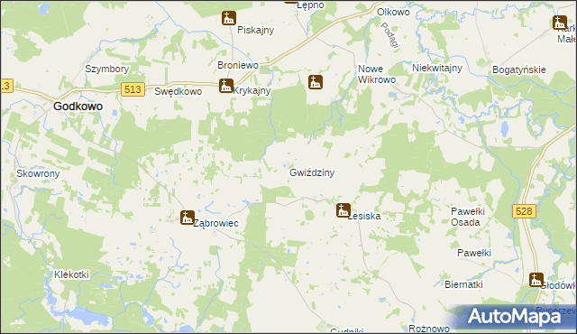mapa Gwiździny gmina Godkowo, Gwiździny gmina Godkowo na mapie Targeo