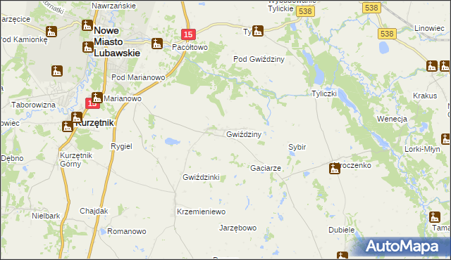 mapa Gwiździny gmina Nowe Miasto Lubawskie, Gwiździny gmina Nowe Miasto Lubawskie na mapie Targeo