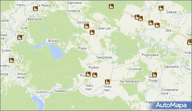 mapa Gwoździec gmina Bojanów, Gwoździec gmina Bojanów na mapie Targeo