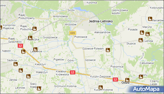 mapa Gzowice-Folwark, Gzowice-Folwark na mapie Targeo