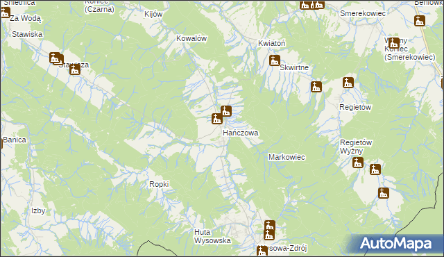 mapa Hańczowa, Hańczowa na mapie Targeo