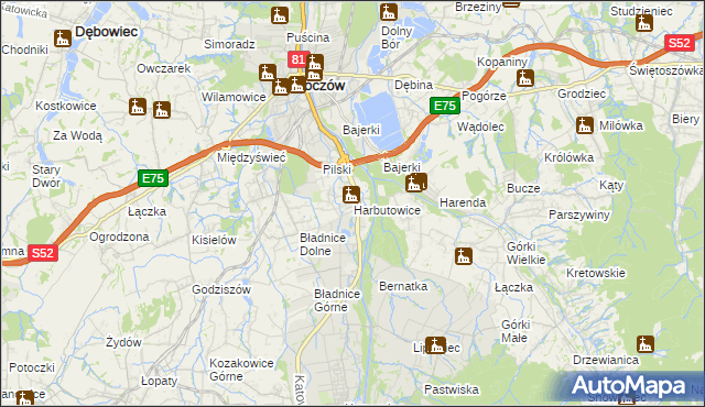 mapa Harbutowice gmina Skoczów, Harbutowice gmina Skoczów na mapie Targeo