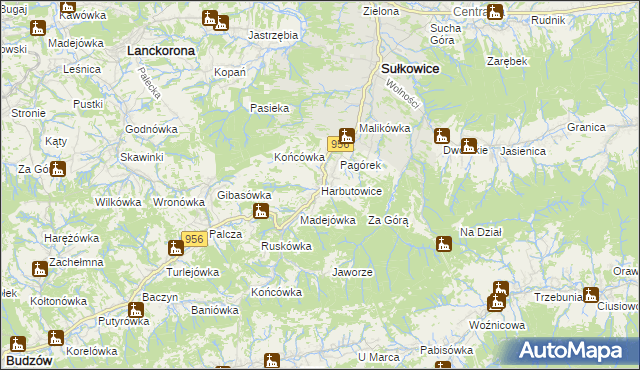 mapa Harbutowice gmina Sułkowice, Harbutowice gmina Sułkowice na mapie Targeo