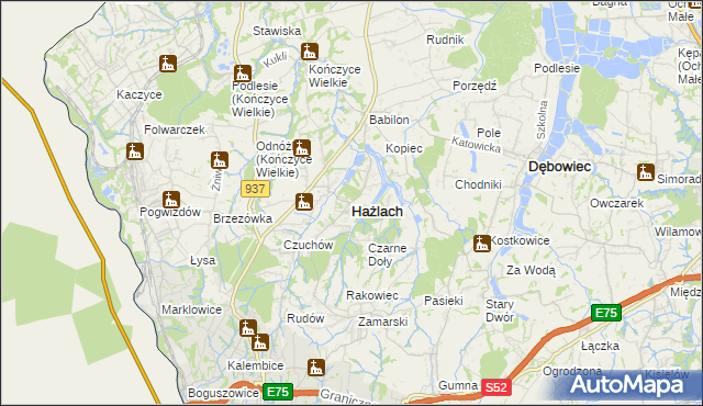 mapa Hażlach, Hażlach na mapie Targeo