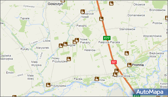 mapa Helenów gmina Promna, Helenów gmina Promna na mapie Targeo