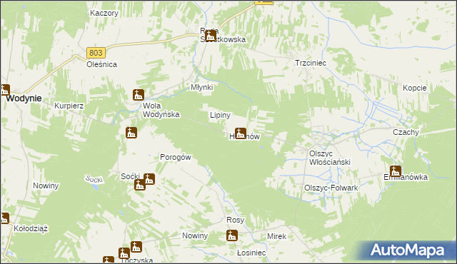 mapa Helenów gmina Wodynie, Helenów gmina Wodynie na mapie Targeo