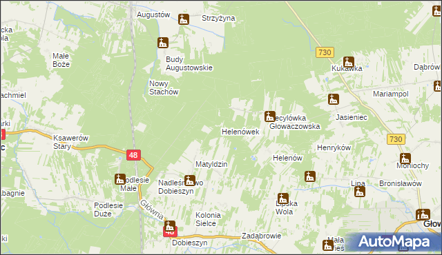 mapa Helenówek gmina Głowaczów, Helenówek gmina Głowaczów na mapie Targeo
