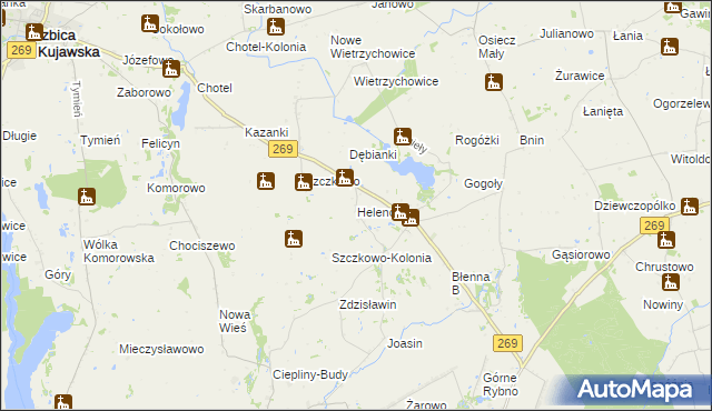 mapa Helenowo gmina Izbica Kujawska, Helenowo gmina Izbica Kujawska na mapie Targeo