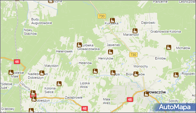 mapa Henryków gmina Głowaczów, Henryków gmina Głowaczów na mapie Targeo