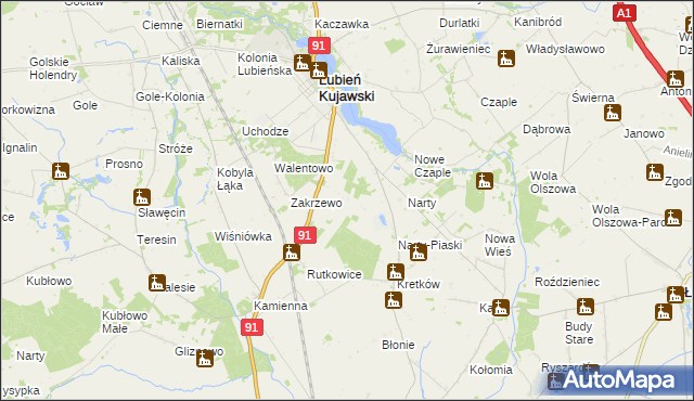 mapa Henryków gmina Lubień Kujawski, Henryków gmina Lubień Kujawski na mapie Targeo