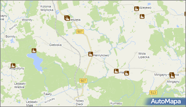 mapa Henrykowo gmina Orneta, Henrykowo gmina Orneta na mapie Targeo