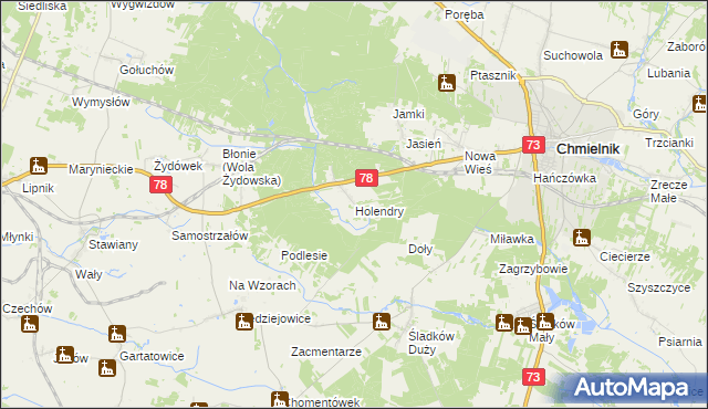 mapa Holendry gmina Chmielnik, Holendry gmina Chmielnik na mapie Targeo