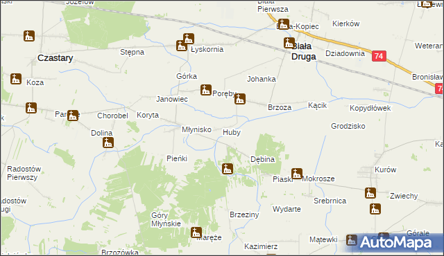 mapa Huby gmina Biała, Huby gmina Biała na mapie Targeo