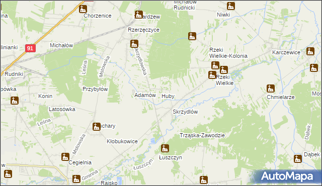 mapa Huby gmina Kłomnice, Huby gmina Kłomnice na mapie Targeo