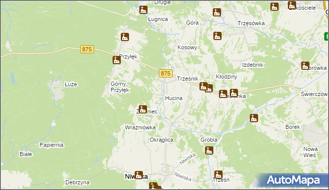 mapa Hucina, Hucina na mapie Targeo