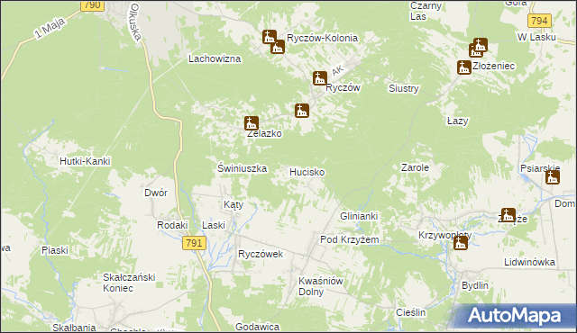 mapa Hucisko gmina Klucze, Hucisko gmina Klucze na mapie Targeo