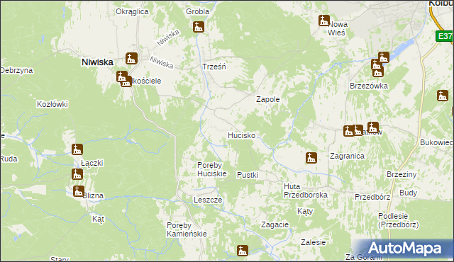 mapa Hucisko gmina Niwiska, Hucisko gmina Niwiska na mapie Targeo