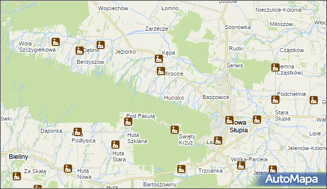 mapa Hucisko gmina Nowa Słupia, Hucisko gmina Nowa Słupia na mapie Targeo