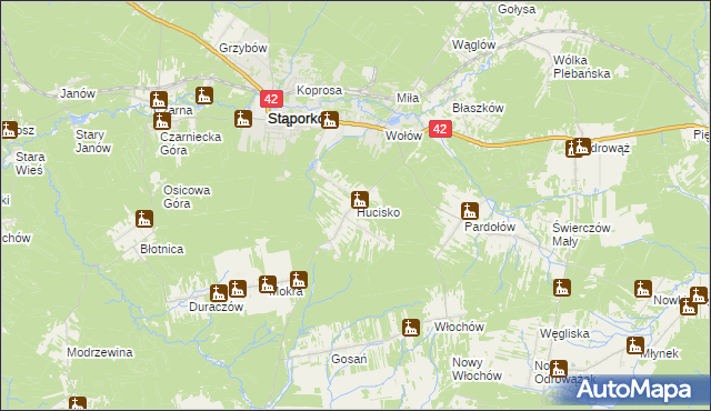 mapa Hucisko gmina Stąporków, Hucisko gmina Stąporków na mapie Targeo