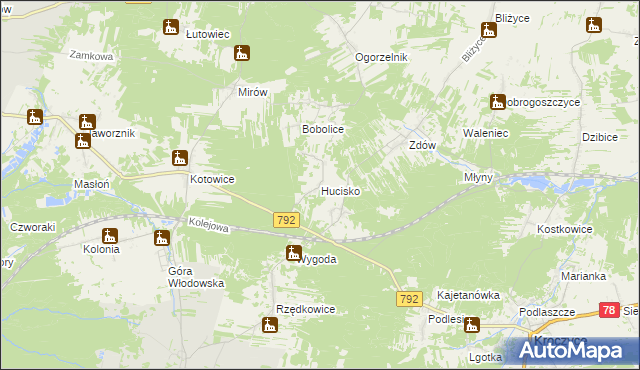 mapa Hucisko gmina Włodowice, Hucisko gmina Włodowice na mapie Targeo