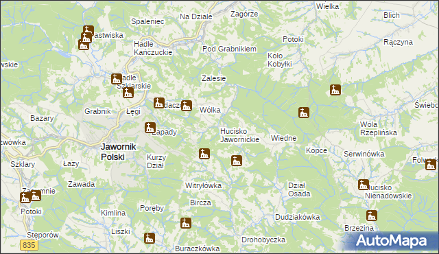 mapa Hucisko Jawornickie, Hucisko Jawornickie na mapie Targeo