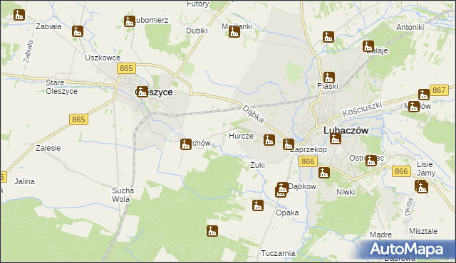 mapa Hurcze, Hurcze na mapie Targeo