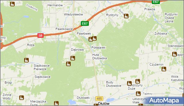 mapa Huta Dłutowska, Huta Dłutowska na mapie Targeo