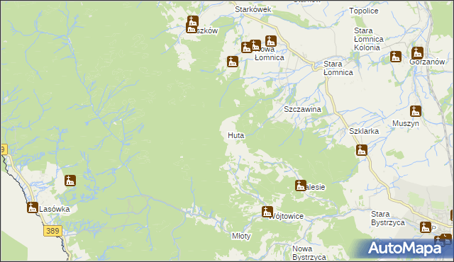 mapa Huta gmina Bystrzyca Kłodzka, Huta gmina Bystrzyca Kłodzka na mapie Targeo