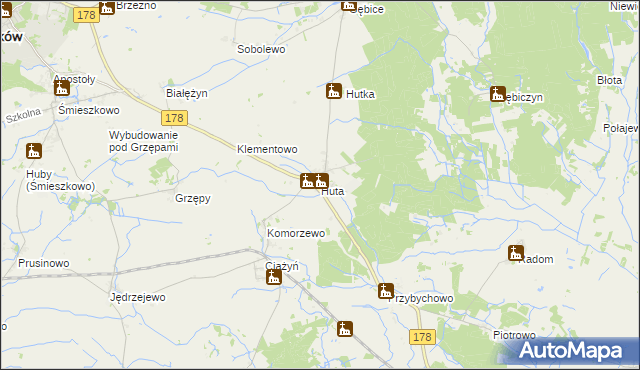 mapa Huta gmina Czarnków, Huta gmina Czarnków na mapie Targeo