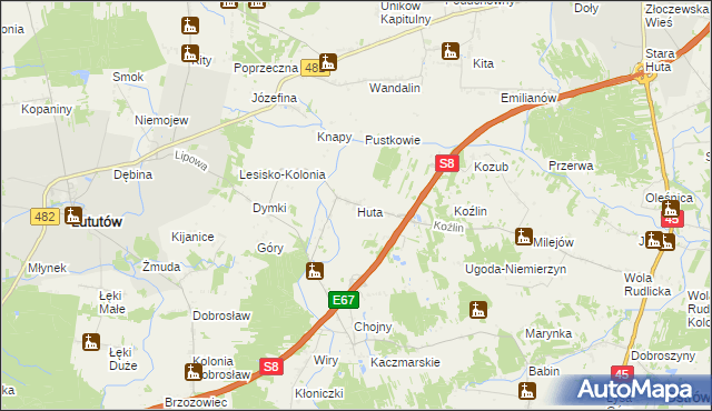 mapa Huta gmina Lututów, Huta gmina Lututów na mapie Targeo