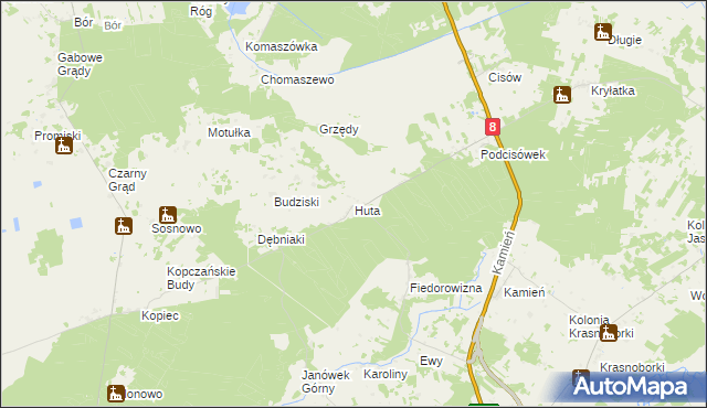 mapa Huta gmina Sztabin, Huta gmina Sztabin na mapie Targeo