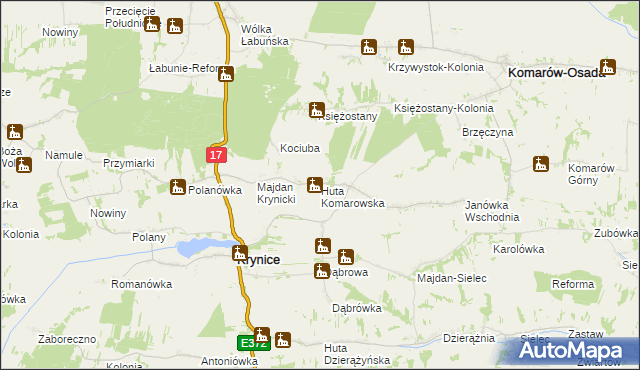 mapa Huta Komarowska, Huta Komarowska na mapie Targeo