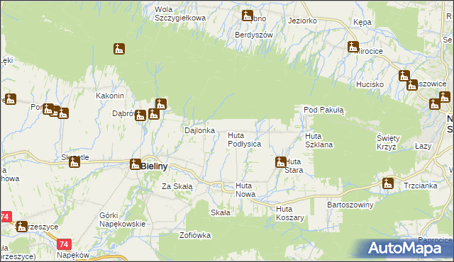 mapa Huta Podłysica, Huta Podłysica na mapie Targeo