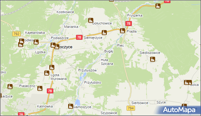 mapa Huta Szklana gmina Kroczyce, Huta Szklana gmina Kroczyce na mapie Targeo