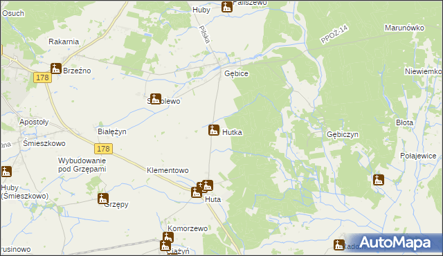 mapa Hutka gmina Czarnków, Hutka gmina Czarnków na mapie Targeo