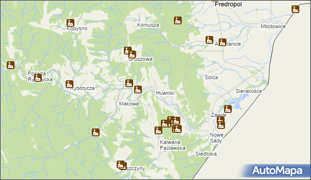 mapa Huwniki, Huwniki na mapie Targeo