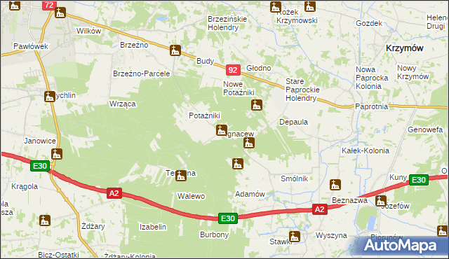 mapa Ignacew gmina Krzymów, Ignacew gmina Krzymów na mapie Targeo