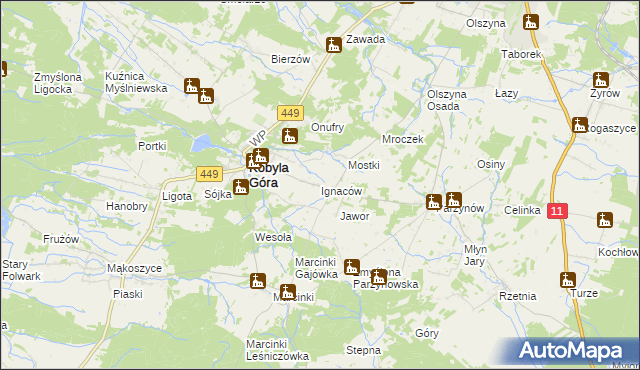 mapa Ignaców gmina Kobyla Góra, Ignaców gmina Kobyla Góra na mapie Targeo