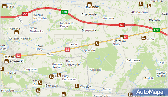 mapa Ignaców gmina Mińsk Mazowiecki, Ignaców gmina Mińsk Mazowiecki na mapie Targeo