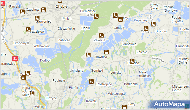 mapa Iłownica gmina Jasienica, Iłownica gmina Jasienica na mapie Targeo