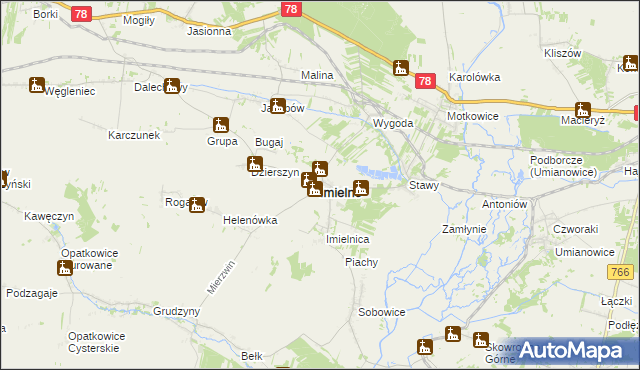 mapa Imielno powiat jędrzejowski, Imielno powiat jędrzejowski na mapie Targeo