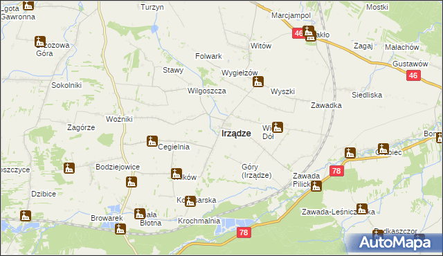 mapa Irządze powiat zawierciański, Irządze powiat zawierciański na mapie Targeo